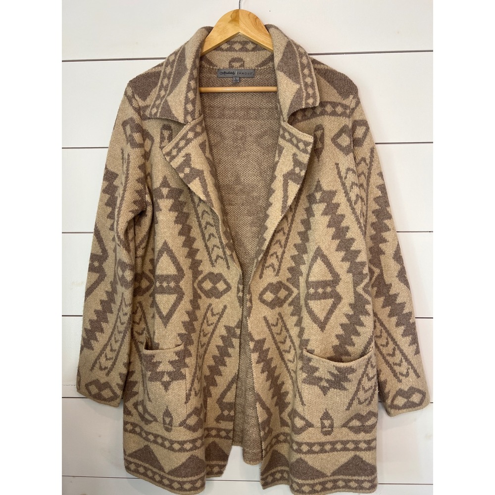 Absolutely Famous Womens Southwestern Open Front Cardigan Tan Large western